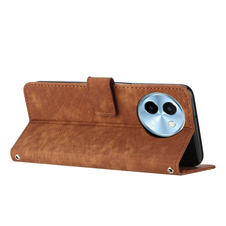 For vivo Y38 5G Skin Feel Stripe Pattern Leather Phone Case with Lanyard(Brown) - vivo Cases by PMC TechLife | Online Shopping South Africa | PMC TechLife | Buy Now Pay Later Mobicred