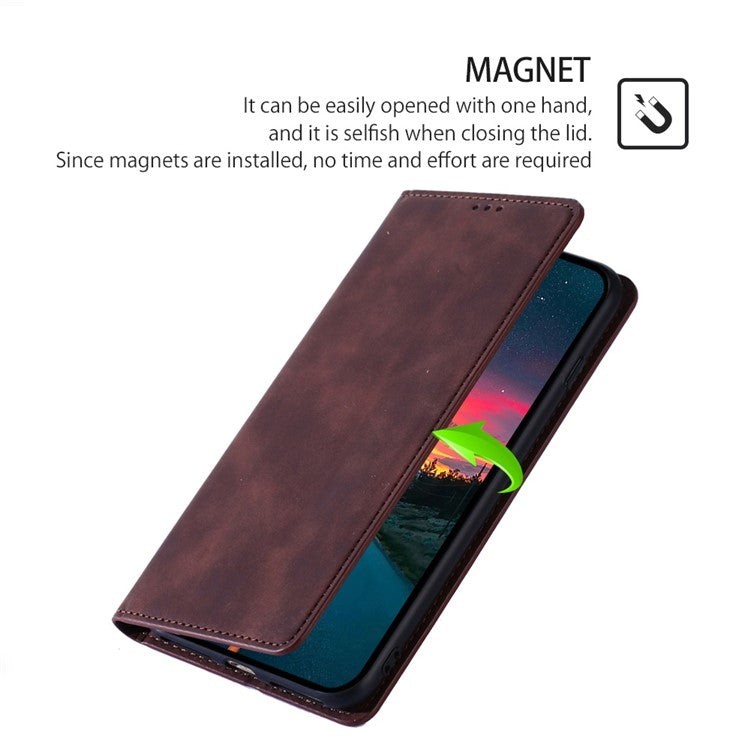 For Motorola Moto G Play 4G 2024 Skin Feel Magnetic Leather Phone Case(Dark Brown) - Motorola Cases by PMC Jewellery | Online Shopping South Africa | PMC Jewellery | Buy Now Pay Later Mobicred
