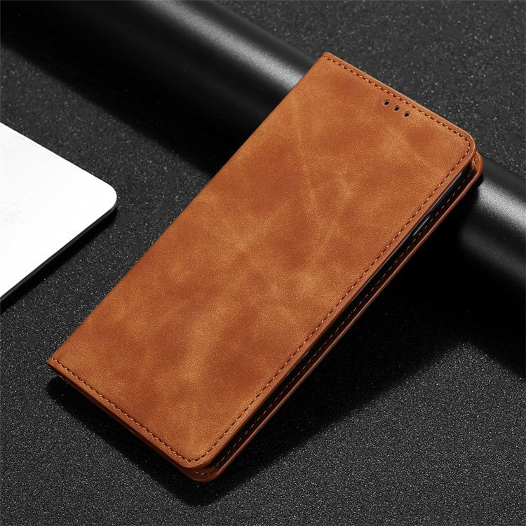 For Motorola Moto G Play 4G 2024 Skin Feel Magnetic Leather Phone Case(Light Brown) - Motorola Cases by PMC Jewellery | Online Shopping South Africa | PMC Jewellery | Buy Now Pay Later Mobicred
