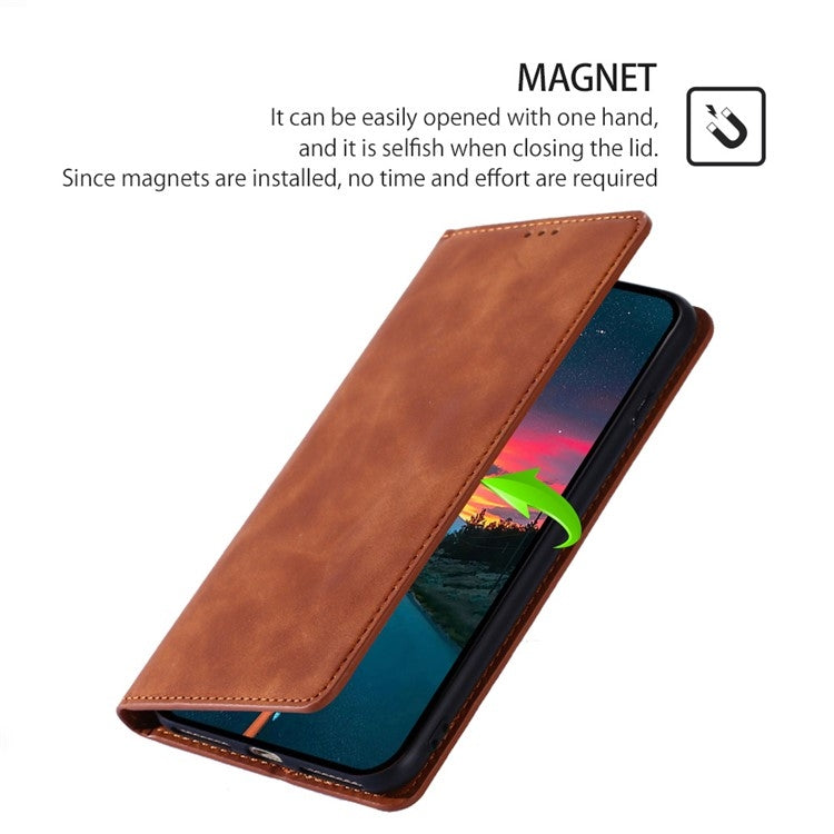 For Motorola Moto G Play 4G 2024 Skin Feel Magnetic Leather Phone Case(Light Brown) - Motorola Cases by PMC Jewellery | Online Shopping South Africa | PMC Jewellery | Buy Now Pay Later Mobicred