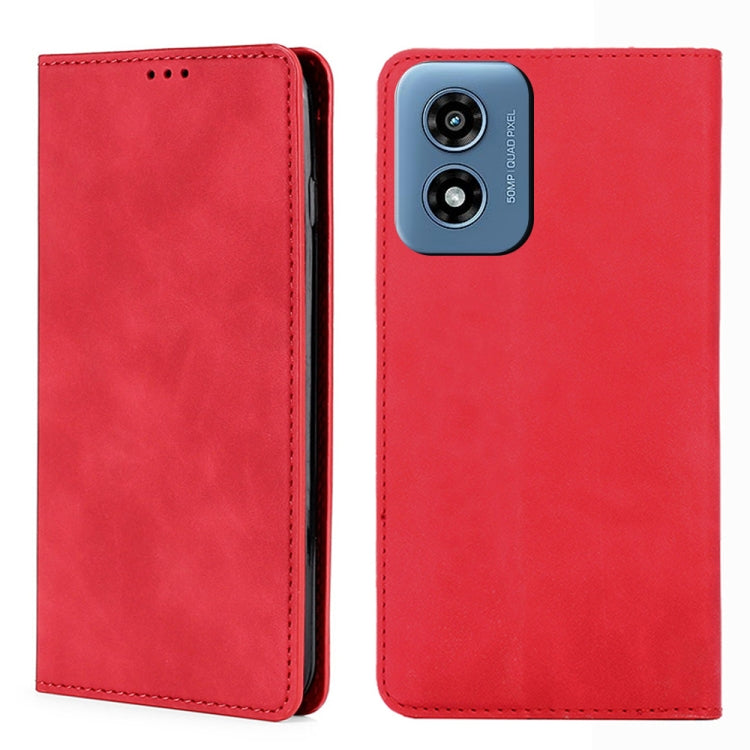 For Motorola Moto G Play 4G 2024 Skin Feel Magnetic Leather Phone Case(Red) - Motorola Cases by PMC Jewellery | Online Shopping South Africa | PMC Jewellery | Buy Now Pay Later Mobicred