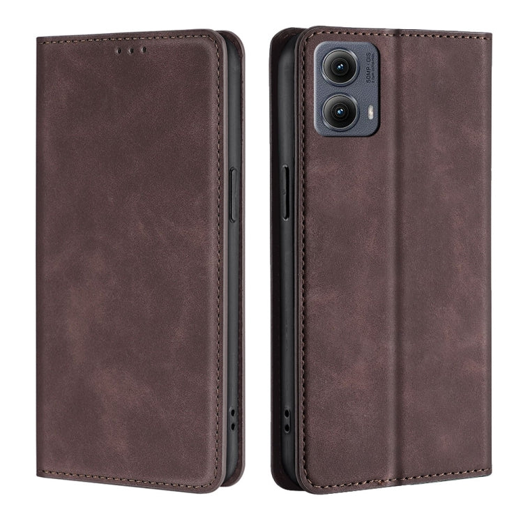 For Motorola Edge 5G 2024 Skin Feel Magnetic Leather Phone Case(Dark Brown) - Motorola Cases by PMC Jewellery | Online Shopping South Africa | PMC Jewellery | Buy Now Pay Later Mobicred