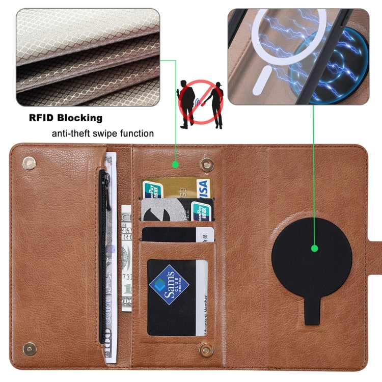 For iPhone 13 ViLi GV Series MagSafe Magnetic Zipper Leather Phone Case(Brown) - free shipping - PMC Jewellery - Order now!
