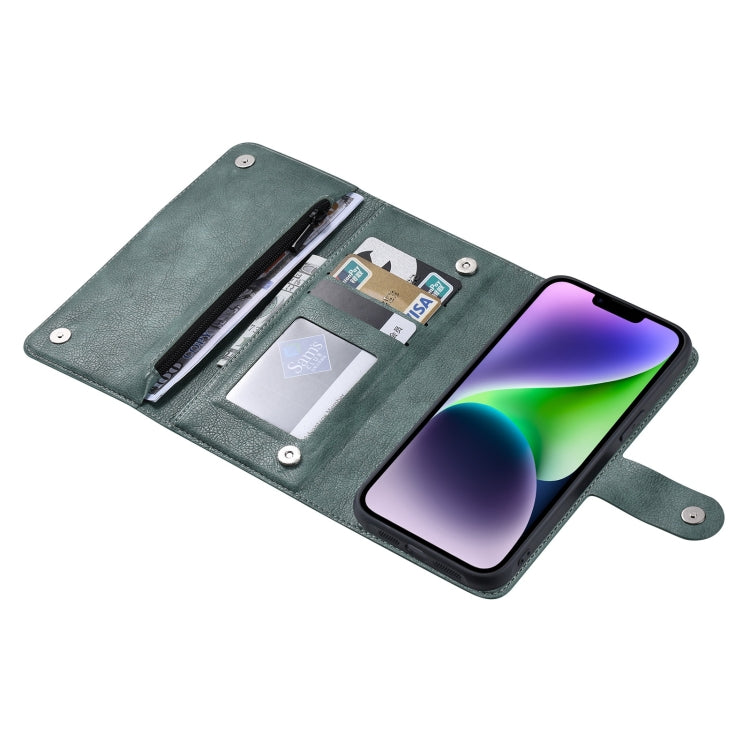 For iPhone 14 ViLi GV Series MagSafe Magnetic Zipper Leather Phone Case(Green) - free shipping - PMC Jewellery - Order now!