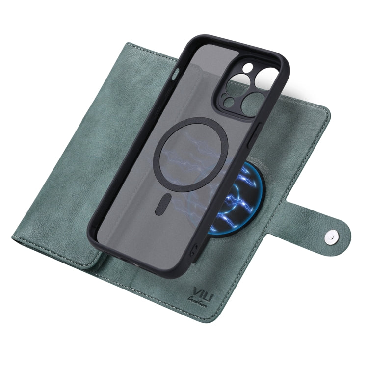 For iPhone 15 ViLi GV Series MagSafe Magnetic Zipper Leather Phone Case(Green) - free shipping - PMC Jewellery - Order now!