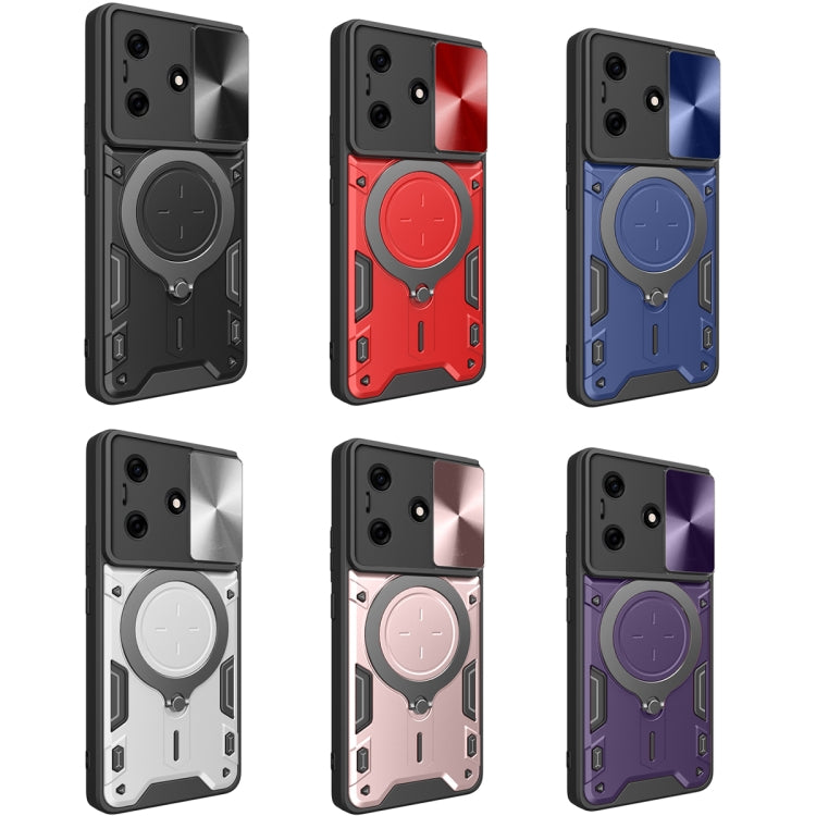 For Tecno Spark 10 / Spark 10C CD Texture Sliding Camshield Magnetic Holder Phone Case(Silver) - Tecno Cases by PMC TechLife | Online Shopping South Africa | PMC TechLife | Buy Now Pay Later Mobicred