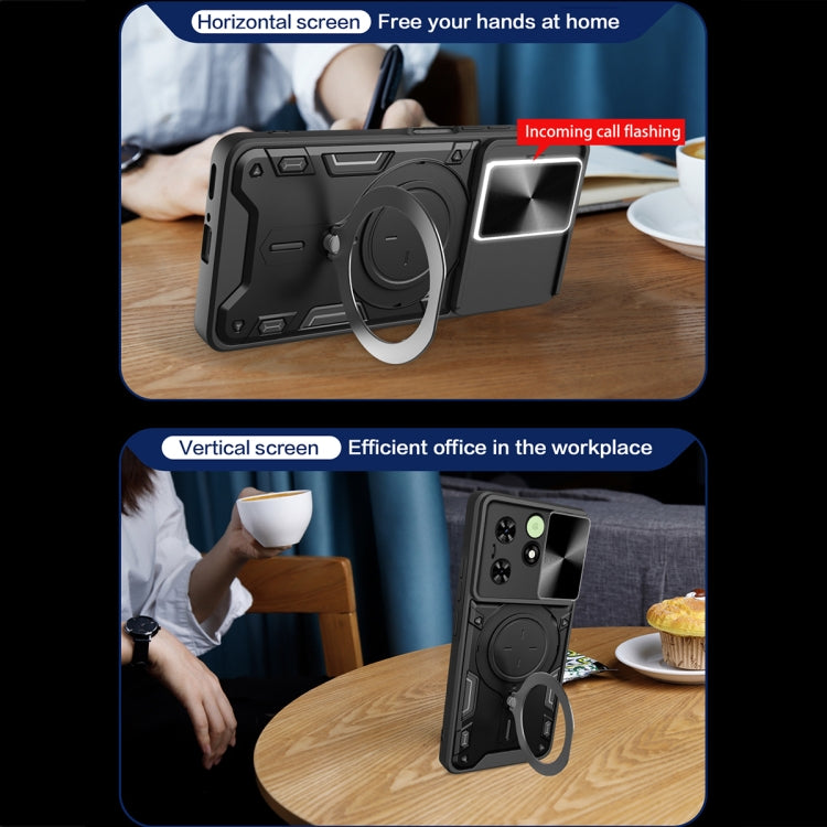 For Tecno Spark Go 2024/Spark 20 CD Texture Sliding Camshield Magnetic Holder Phone Case(Silver) - Tecno Cases by PMC TechLife | Online Shopping South Africa | PMC TechLife | Buy Now Pay Later Mobicred