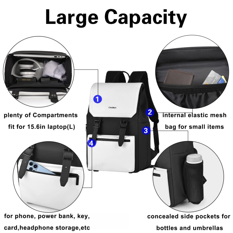 Cwatcun D79 Camera Backpack Multi-Functional Camera  Dual Shoulders Bag, Size:40.5 x 28 x 17.5cm Small(Black White) - free shipping - PMC TechLife - Order now!