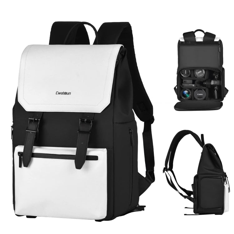 Cwatcun D79 Camera Backpack Multi-Functional Camera  Dual Shoulders Bag, Size:43.5 x 30.5 x 18cm Large(Black White) - free shipping - PMC TechLife - Order now!