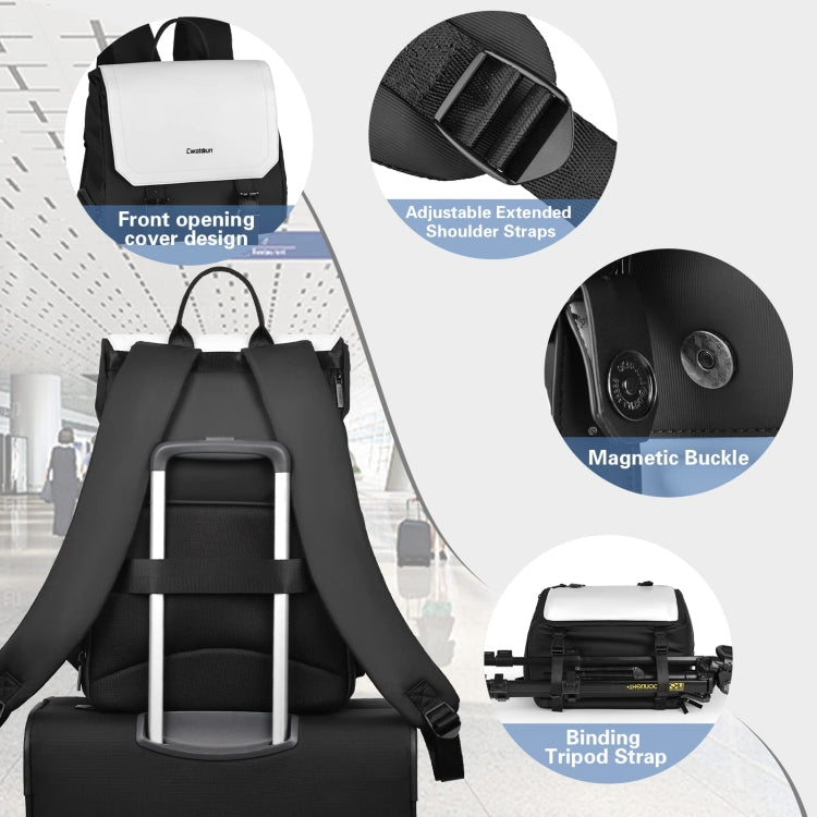 Cwatcun D79 Camera Backpack Multi-Functional Camera  Dual Shoulders Bag, Size:43.5 x 30.5 x 18cm Large(Black White) - free shipping - PMC TechLife - Order now!