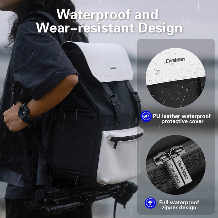 Cwatcun D79 Camera Backpack Multi-Functional Camera  Dual Shoulders Bag, Size:43.5 x 30.5 x 18cm Large(Black White) - free shipping - PMC TechLife - Order now!