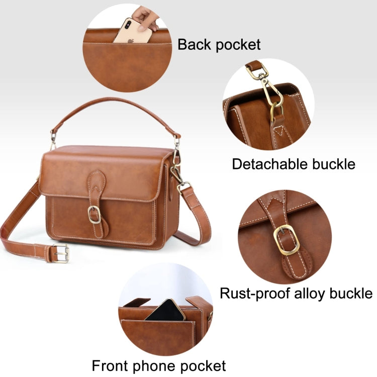 Cwatcun D80 Retro Leather Camera Shoulder Bag, Size:25.5 x 18.5 x 12.5cm Faux Leather Medium(Brown) - free shipping - PMC TechLife - Order now!