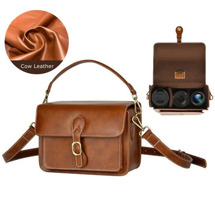Cwatcun D80 Retro Leather Camera Shoulder Bag, Size:25.5 x 18.5 x 12.5cm Cow Leather Medium(Brown) - free shipping - PMC TechLife - Order now!