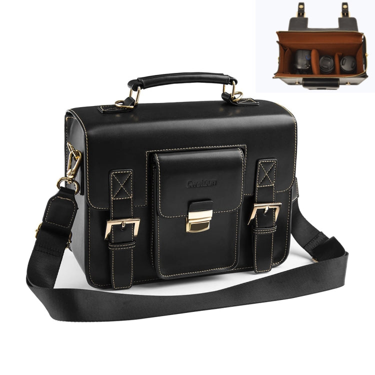 Cwatcun D83 Vintage Small Camera Case Leather Camera Messenger Bag, Size:30 x 21.5 x 12.5cm(Black) - free shipping - PMC TechLife - Order now!