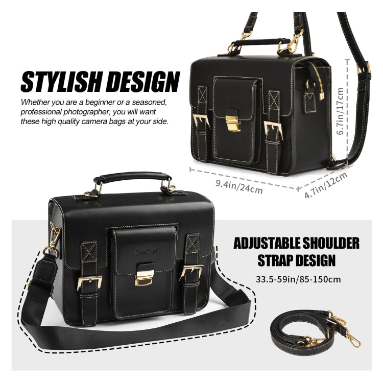 Cwatcun D83 Vintage Small Camera Case Leather Camera Messenger Bag, Size:30 x 21.5 x 12.5cm(Black) - free shipping - PMC TechLife - Order now!