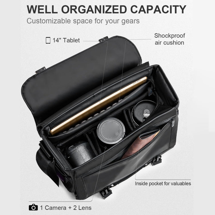 Cwatcun D85 Camera Bag Side Quick Access Camera Messenger Case Waterproof Bag, Size:36.5 x 17 x 26cm Large(Black) - free shipping - PMC TechLife - Order now!
