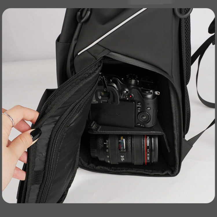 Cwatcun D89 Camera Backpack Waterproof Leather Film 15.6 Laptop Sleeve Bag, Size:43.5 x 33 x 22.5cm(Black) - free shipping - PMC TechLife - Order now!
