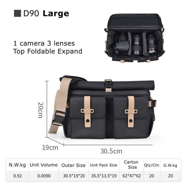 Cwatcun D90 Contrast Color Single Shoulder Camera Bag Outdoor Camera Bag Professional Crossbody Handbag, Size:30.5 x 19 x 20cm Large(Black) - free shipping - PMC TechLife - Order now!