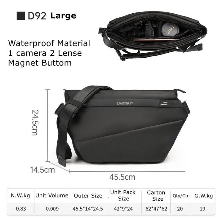 Cwatcun D92 Outdoor Camera Bag Professional Crossbody Sling Bag, Size:45.5 x 24.5 x 14 .5cm Large(Black) - free shipping - PMC TechLife - Order now!