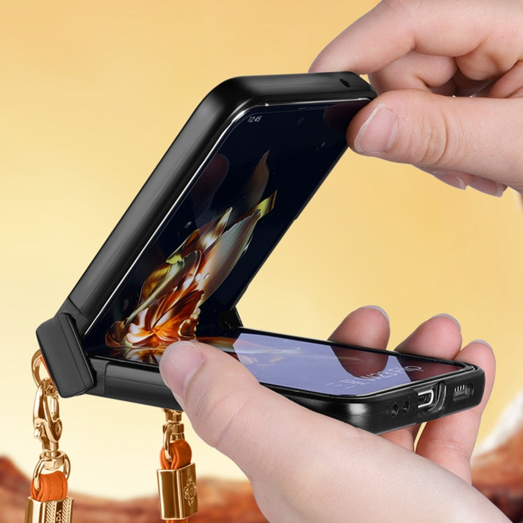 For OPPO Find N2 Flip SULADA Elegant Rhombic Texture Folding Phone Case with Lanyard(White) - OPPO Cases by SULADA | Online Shopping South Africa | PMC TechLife | Buy Now Pay Later Mobicred