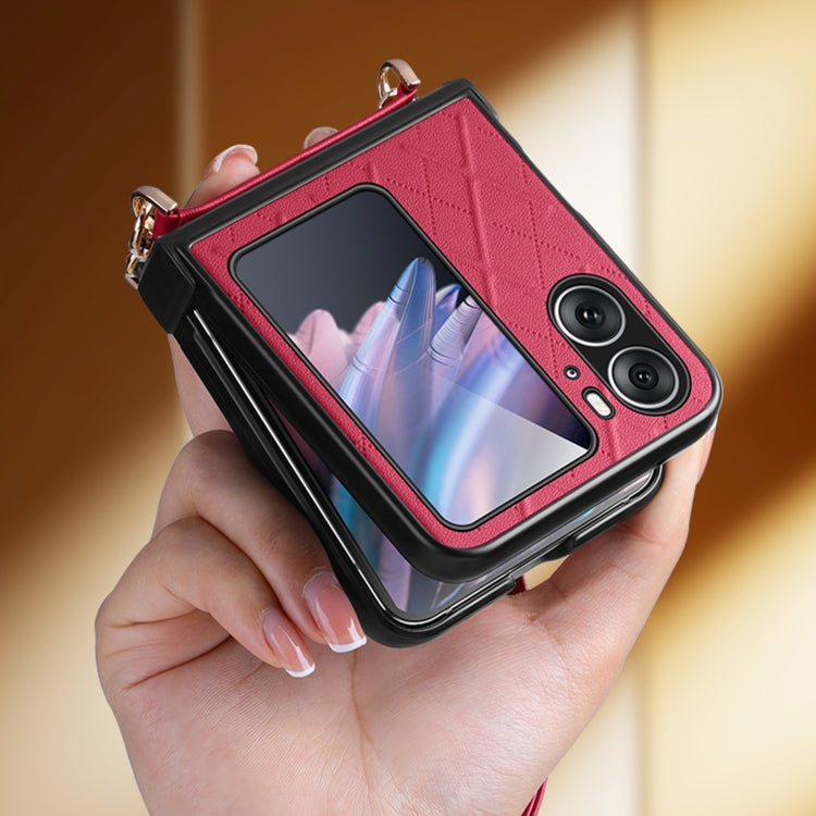 For OPPO Find N2 Flip SULADA Elegant Rhombic Texture Folding Phone Case with Lanyard(White) - OPPO Cases by SULADA | Online Shopping South Africa | PMC TechLife | Buy Now Pay Later Mobicred