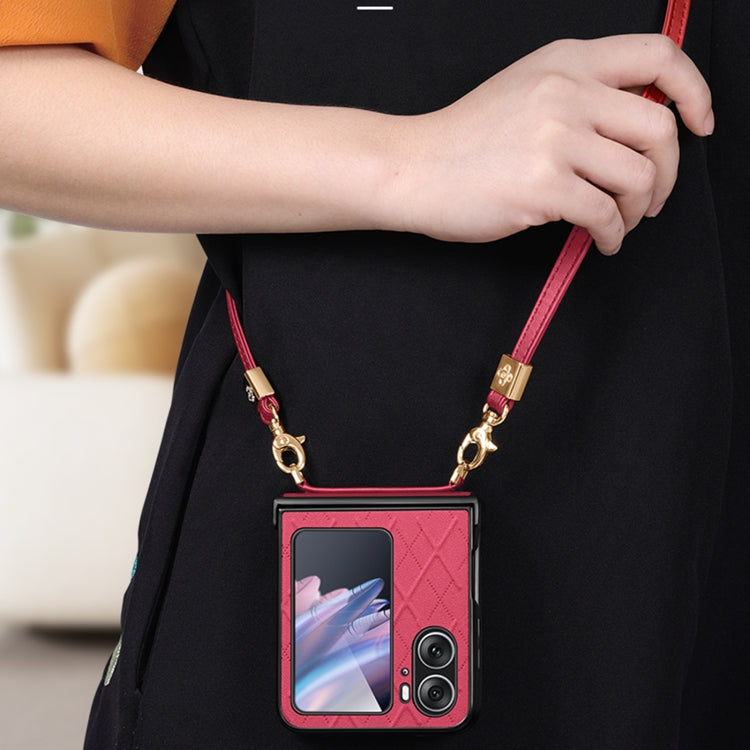 For OPPO Find N2 Flip SULADA Elegant Rhombic Texture Folding Phone Case with Lanyard(White) - OPPO Cases by SULADA | Online Shopping South Africa | PMC TechLife | Buy Now Pay Later Mobicred