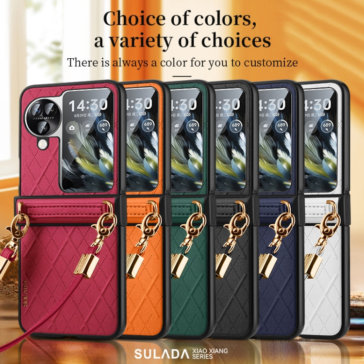 For OPPO Find N3 Flip SULADA Elegant Rhombic Texture Folding Phone Case with Lanyard(Red) - free shipping - PMC TechLife - Order now!