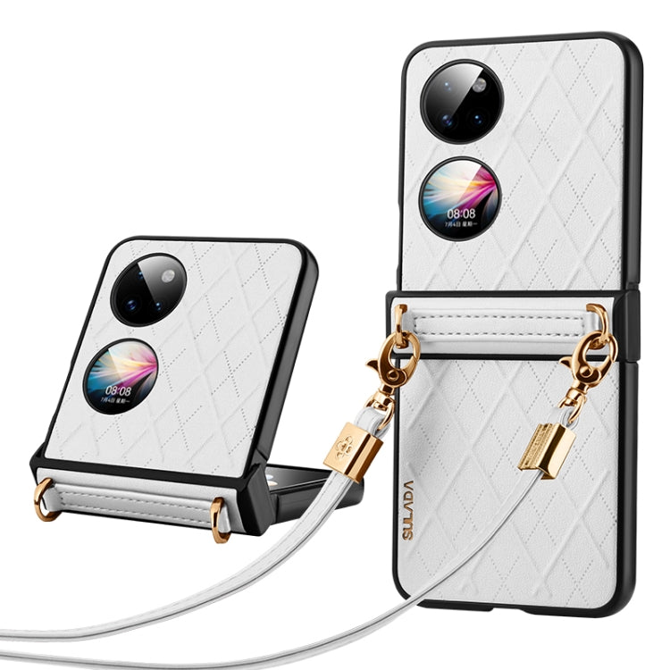 For Huawei P50 Pocket SULADA Elegant Rhombic Texture Folding Phone Case with Lanyard(White) - free shipping - PMC TechLife - Order now!