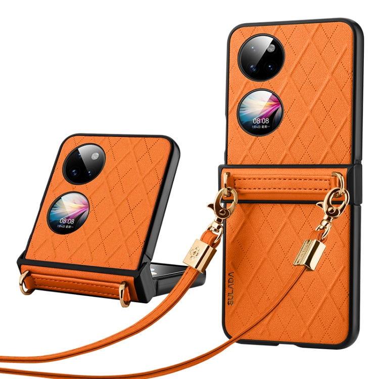 For Huawei P50 Pocket SULADA Elegant Rhombic Texture Folding Phone Case with Lanyard(Orange) - free shipping - PMC TechLife - Order now!