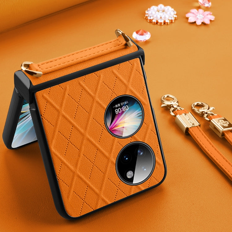 For Huawei P50 Pocket SULADA Elegant Rhombic Texture Folding Phone Case with Lanyard(Orange) - free shipping - PMC TechLife - Order now!