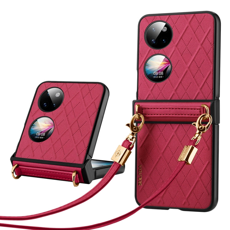 For Huawei P50 Pocket SULADA Elegant Rhombic Texture Folding Phone Case with Lanyard(Red) - free shipping - PMC TechLife - Order now!