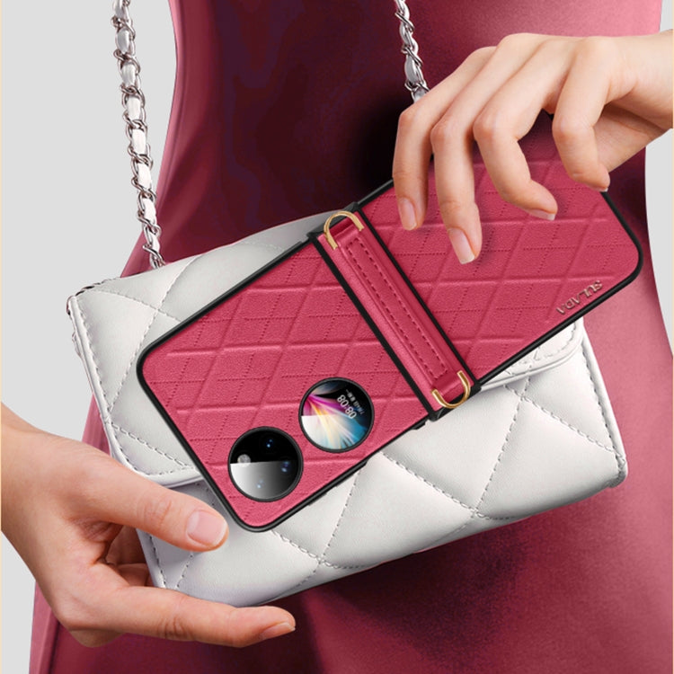 For Huawei P50 Pocket SULADA Elegant Rhombic Texture Folding Phone Case with Lanyard(Red) - free shipping - PMC TechLife - Order now!