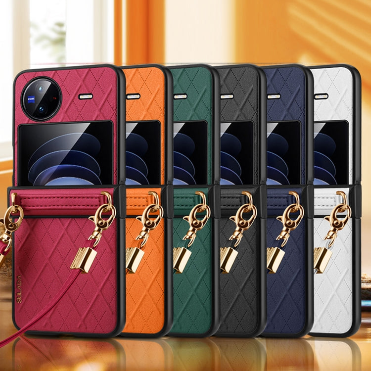 For vivo X Flip SULADA Elegant Rhombic Texture Folding Phone Case with Lanyard(White) - free shipping - PMC TechLife - Order now!