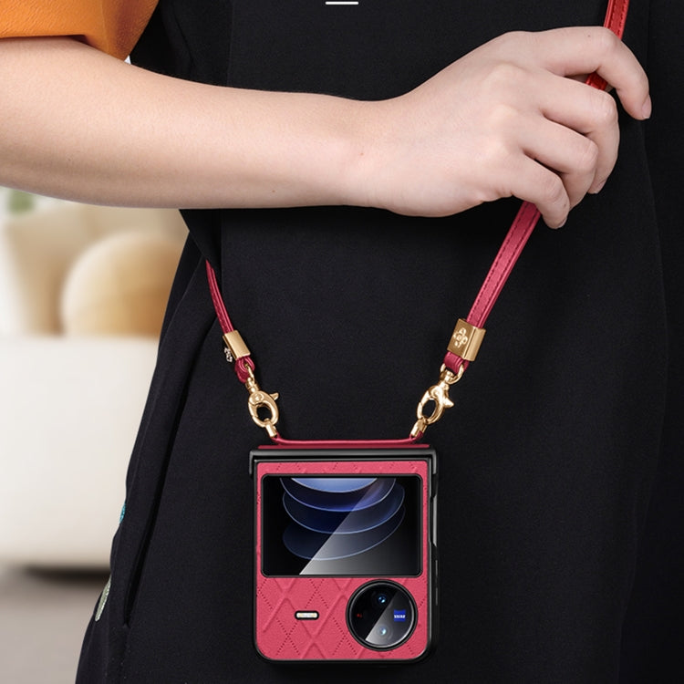 For vivo X Flip SULADA Elegant Rhombic Texture Folding Phone Case with Lanyard(White) - free shipping - PMC TechLife - Order now!