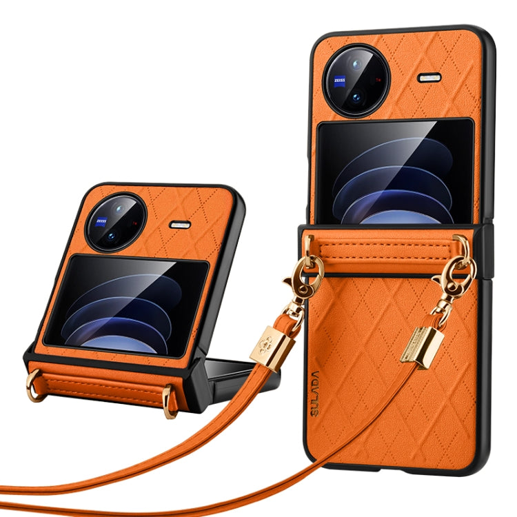 For vivo X Flip SULADA Elegant Rhombic Texture Folding Phone Case with Lanyard(Orange) - vivo Cases by SULADA | Online Shopping South Africa | PMC TechLife | Buy Now Pay Later Mobicred