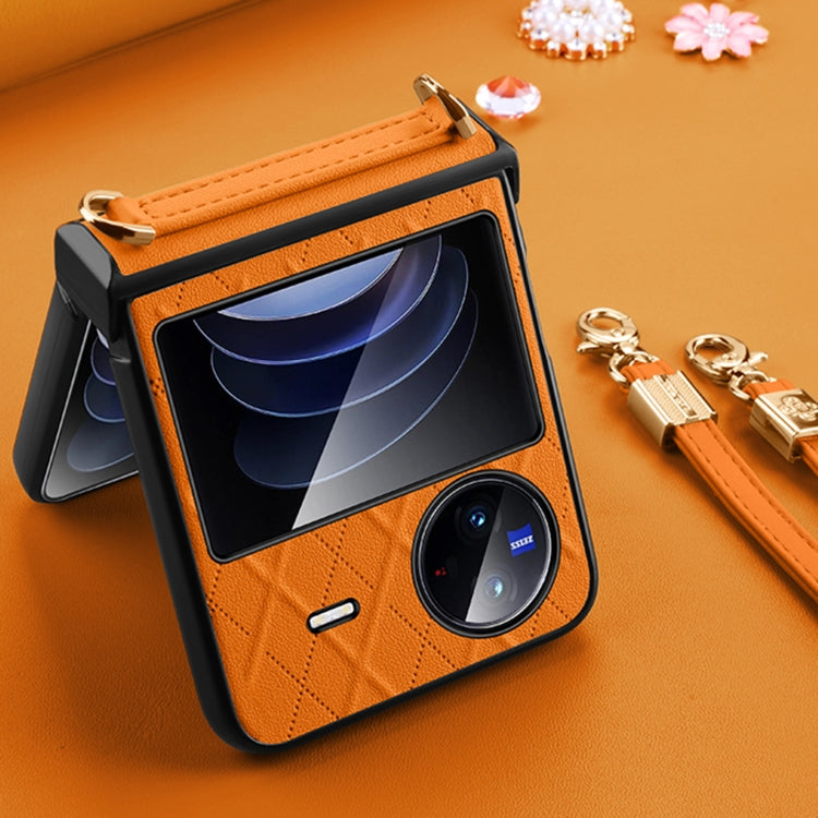 For vivo X Flip SULADA Elegant Rhombic Texture Folding Phone Case with Lanyard(Orange) - vivo Cases by SULADA | Online Shopping South Africa | PMC TechLife | Buy Now Pay Later Mobicred