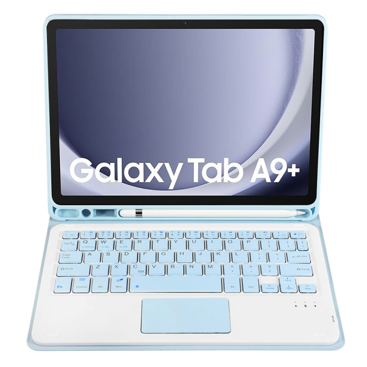 For Samsung Galaxy Tab A9+ X210/X215/X215 A09B-A Candy Color TPU Touch Bluetooth Keyboard Leather Tablet Case with Pen Holder(Ice Blue) - Samsung Keyboard by PMC TechLife | Online Shopping South Africa | PMC TechLife