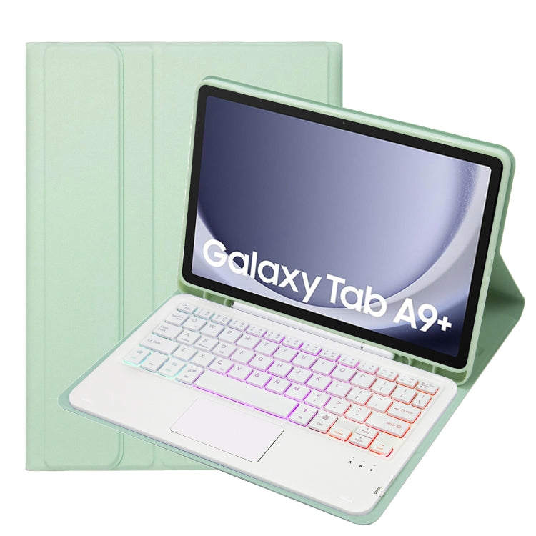 For Samsung Galaxy Tab A9+ X210/X215/X215 A09B-AS Candy Color Touch Backlight Bluetooth Keyboard Leather Tablet Case with Pen Holder(Light Green) - Samsung Keyboard by PMC TechLife | Online Shopping South Africa | PMC TechLife