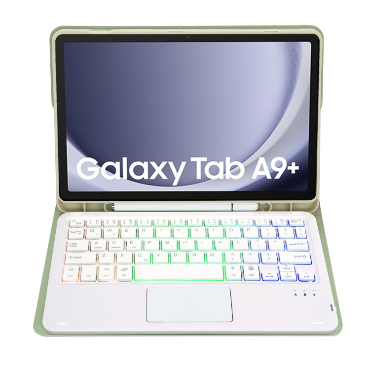 For Samsung Galaxy Tab A9+ X210/X215/X215 A09B-AS Candy Color Touch Backlight Bluetooth Keyboard Leather Tablet Case with Pen Holder(Light Green) - Samsung Keyboard by PMC TechLife | Online Shopping South Africa | PMC TechLife