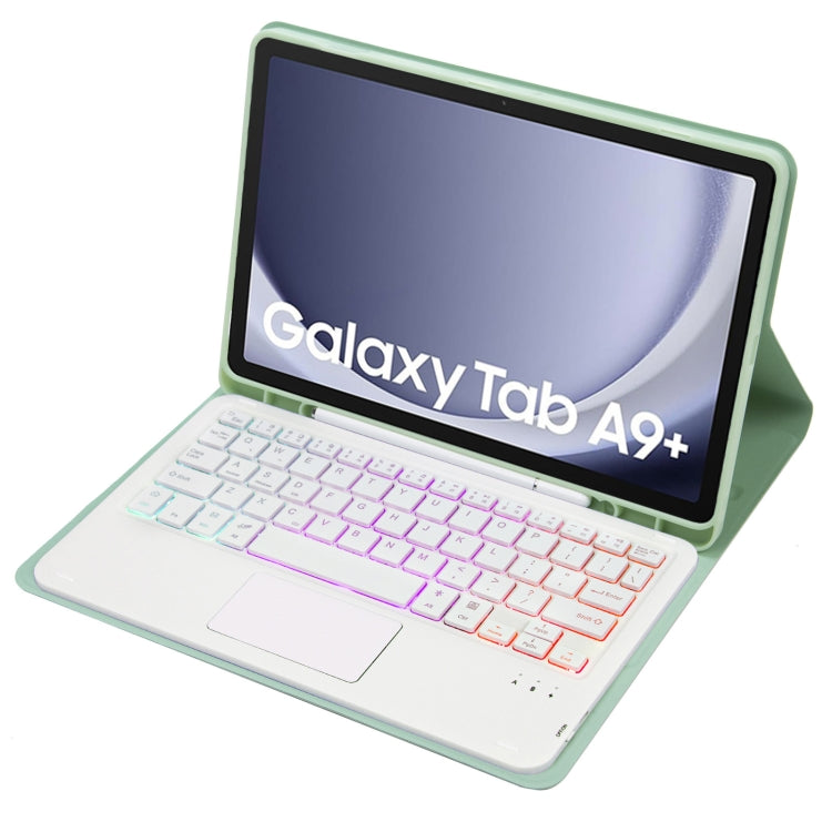 For Samsung Galaxy Tab A9+ X210/X215/X215 A09B-AS Candy Color Touch Backlight Bluetooth Keyboard Leather Tablet Case with Pen Holder(Light Green) - Samsung Keyboard by PMC TechLife | Online Shopping South Africa | PMC TechLife