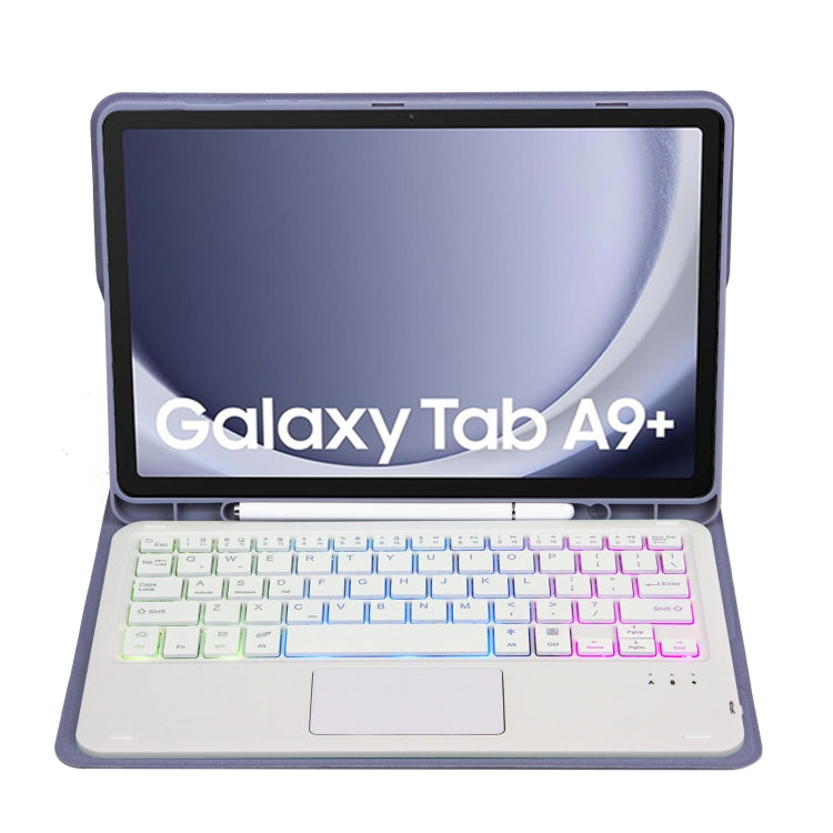 For Samsung Galaxy Tab A9+ X210/X215/X215 A09B-AS Candy Color Touch Backlight Bluetooth Keyboard Leather Tablet Case with Pen Holder(Purple) - Samsung Keyboard by PMC TechLife | Online Shopping South Africa | PMC TechLife