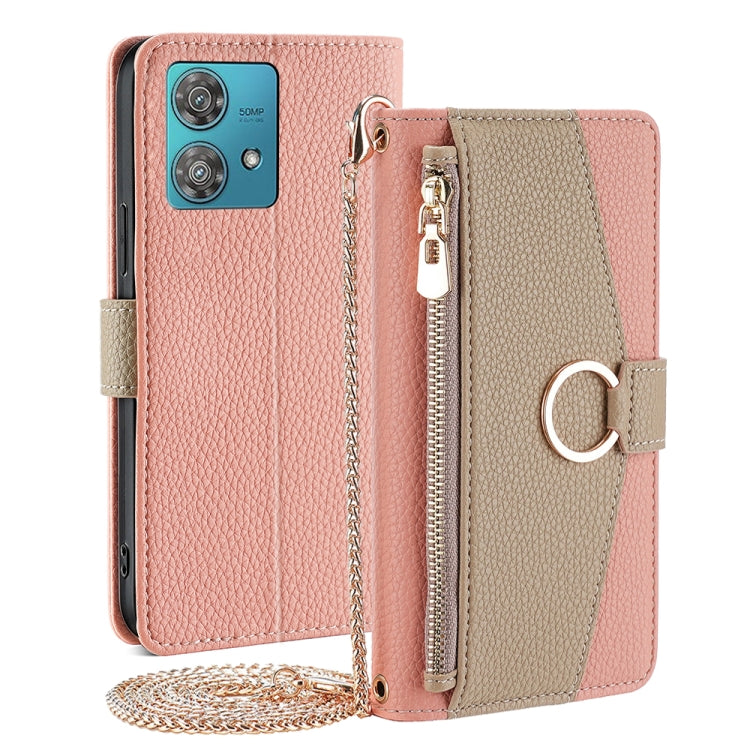 For Motorola Edge 40 Neo 5G Crossbody Litchi Texture Leather Phone Case(Pink) - Motorola Cases by PMC TechLife | Online Shopping South Africa | PMC TechLife | Buy Now Pay Later Mobicred