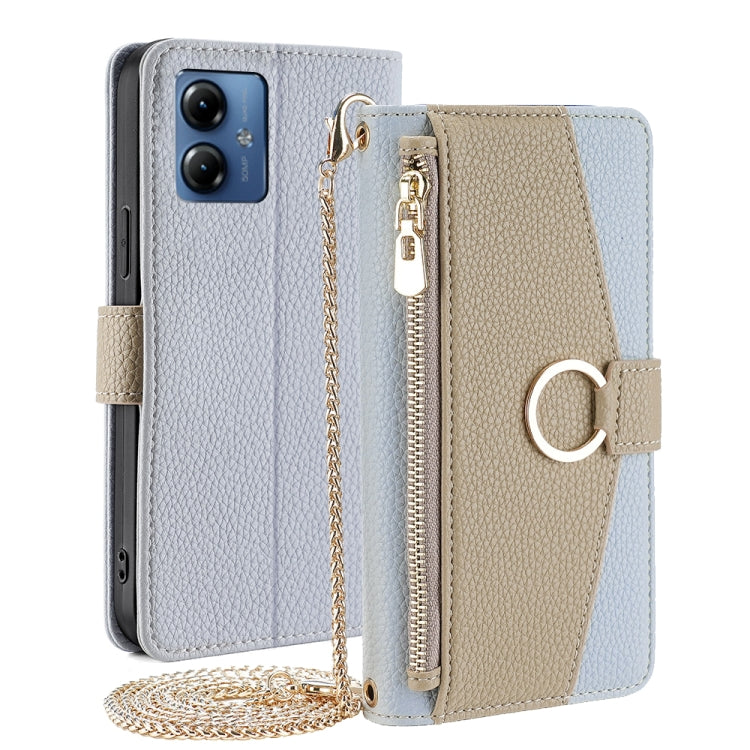 For Motorola Moto G14 Crossbody Litchi Texture Leather Phone Case(Blue) - Motorola Cases by PMC TechLife | Online Shopping South Africa | PMC TechLife | Buy Now Pay Later Mobicred
