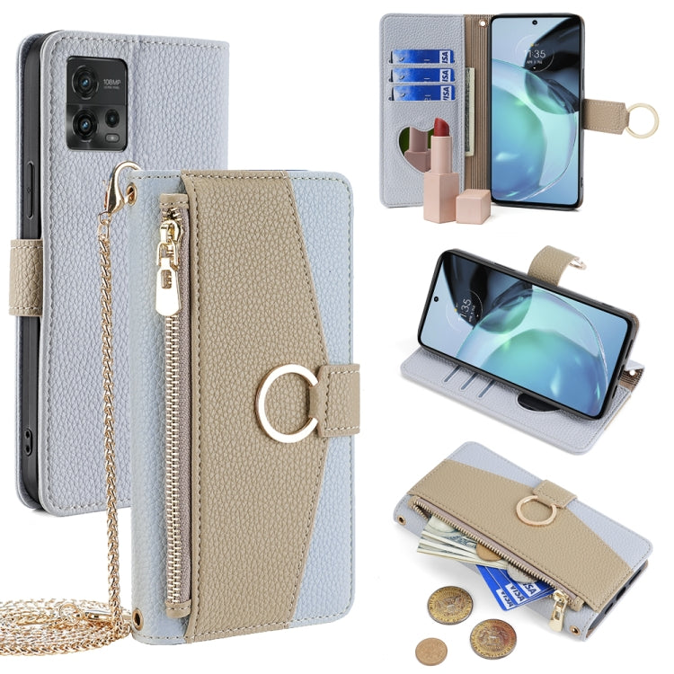 For Motorola Moto G72 4G Crossbody Litchi Texture Leather Phone Case(Blue) - Motorola Cases by PMC TechLife | Online Shopping South Africa | PMC TechLife | Buy Now Pay Later Mobicred