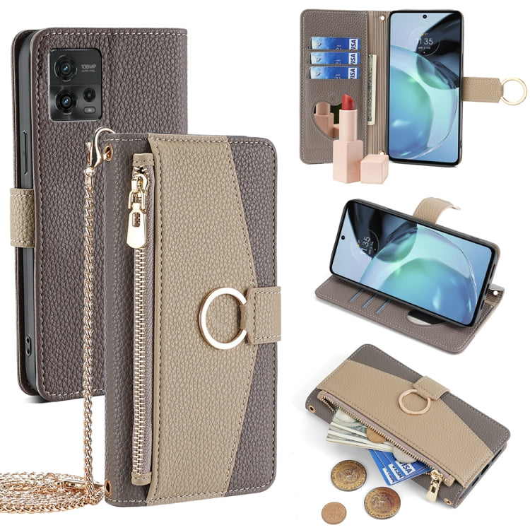 For Motorola Moto G72 4G Crossbody Litchi Texture Leather Phone Case(Grey) - Motorola Cases by PMC TechLife | Online Shopping South Africa | PMC TechLife | Buy Now Pay Later Mobicred