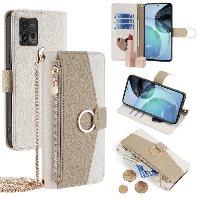 For Motorola Moto G72 4G Crossbody Litchi Texture Leather Phone Case(White) - Motorola Cases by PMC TechLife | Online Shopping South Africa | PMC TechLife | Buy Now Pay Later Mobicred