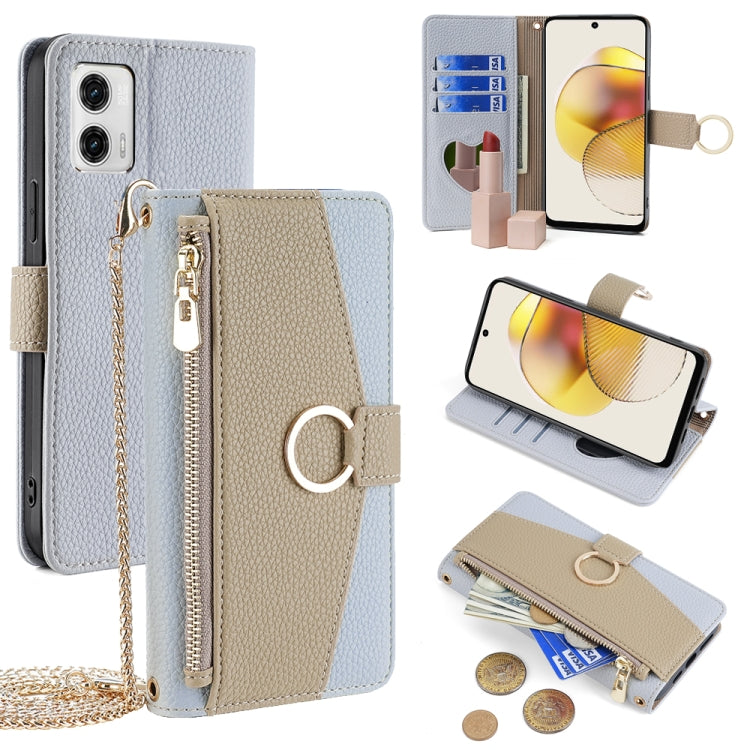 For Motorola Moto G73 5G Crossbody Litchi Texture Leather Phone Case(Blue) - Motorola Cases by PMC TechLife | Online Shopping South Africa | PMC TechLife | Buy Now Pay Later Mobicred