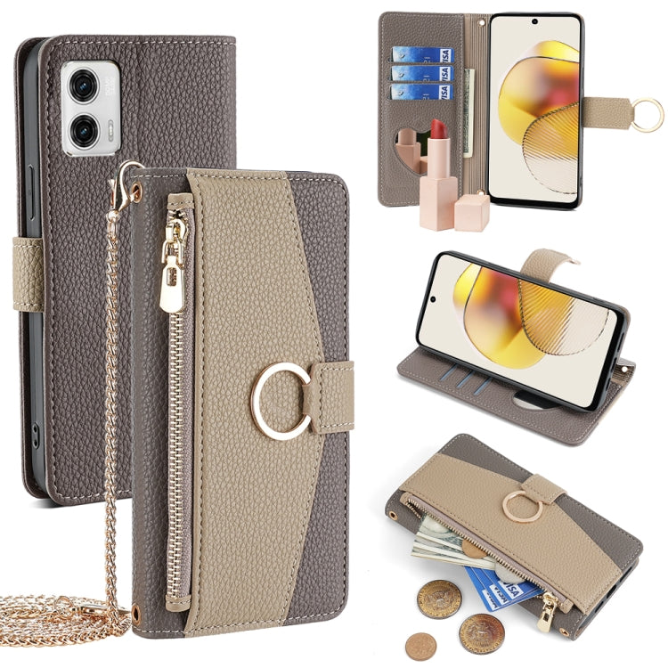 For Motorola Moto G73 5G Crossbody Litchi Texture Leather Phone Case(Grey) - Motorola Cases by PMC TechLife | Online Shopping South Africa | PMC TechLife | Buy Now Pay Later Mobicred