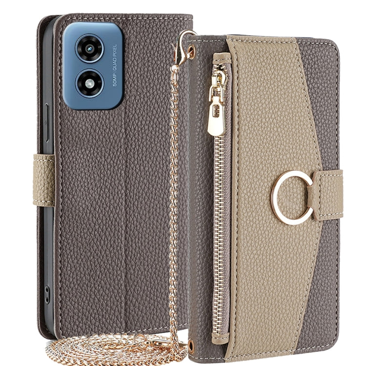 For Motorola Moto G Play 4G 2024 Crossbody Litchi Texture Leather Phone Case(Grey) - Motorola Cases by PMC Jewellery | Online Shopping South Africa | PMC Jewellery | Buy Now Pay Later Mobicred