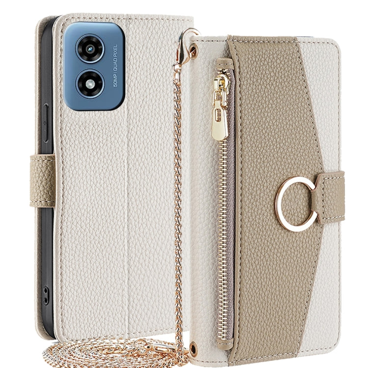 For Motorola Moto G Play 4G 2024 Crossbody Litchi Texture Leather Phone Case(White) - Motorola Cases by PMC Jewellery | Online Shopping South Africa | PMC Jewellery | Buy Now Pay Later Mobicred